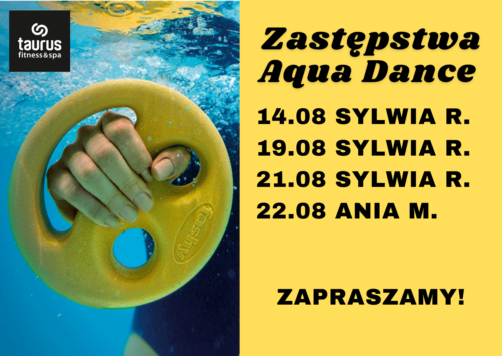 Zastępstwa na Aqua Dance w najbliższym tygodniu