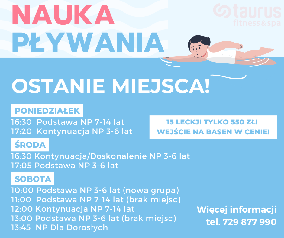 Ostatnie miejsca na naukę pływania! Spiesz się!